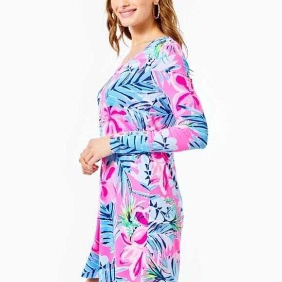 Lilly Pulitzer Kaisley Dual Neckline UPF 50+ Swing Dress Cockatoo Pink Large - Picture 5 of 14